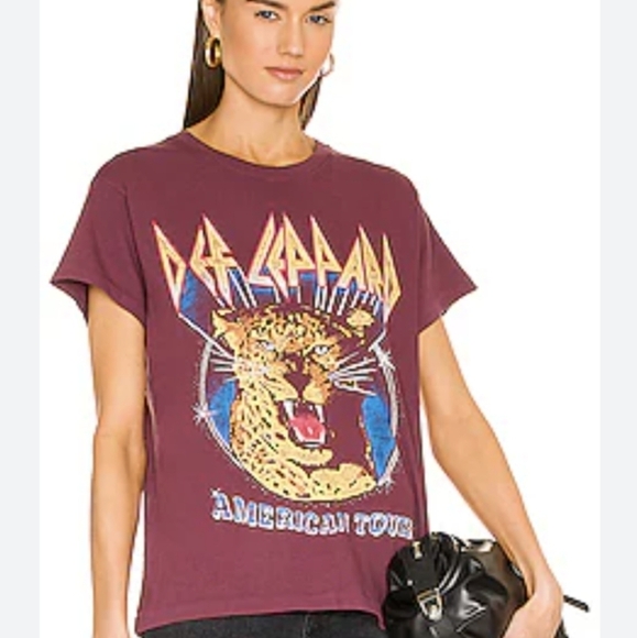 REVOLVE X Daydreamer Collab Def Leppard T-shirt Women's Small Burgundy - Picture 1 of 13